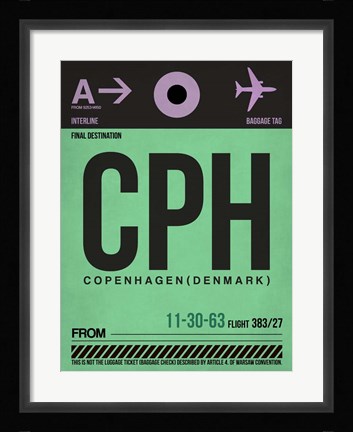 Framed CPH Copenhagen Luggage Tag 1 Print
