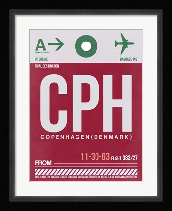 Framed CPH Copenhagen Luggage Tag 2 Print
