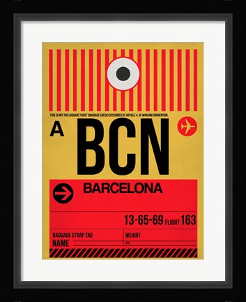 Framed BCN Barcelona Luggage Tag 1 Print