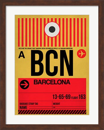 Framed BCN Barcelona Luggage Tag 1 Print