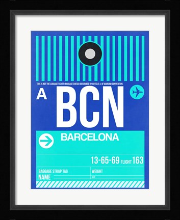 Framed BCN Barcelona Luggage Tag 2 Print