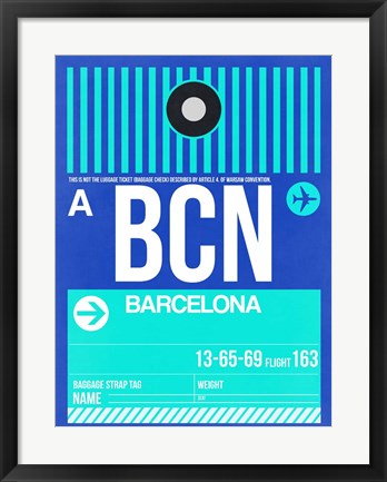 Framed BCN Barcelona Luggage Tag 2 Print