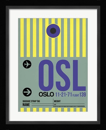 Framed OSL Oslo Luggage Tag 1 Print