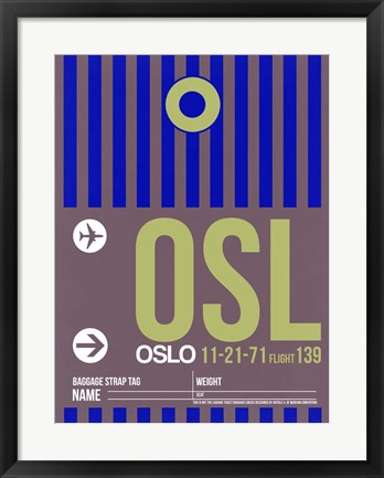 Framed OSL Oslo Luggage Tag 2 Print