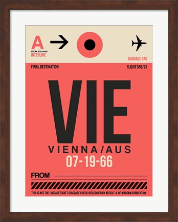 Framed VIE Vienna Luggage Tag 1 Print