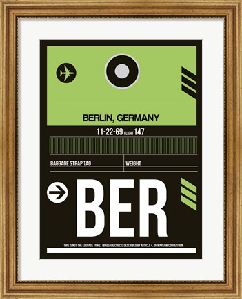 Framed BER Berlin Luggage Tag 2 Print