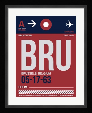 Framed BRU Brussels Luggage Tag 2 Print