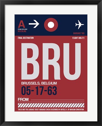 Framed BRU Brussels Luggage Tag 2 Print