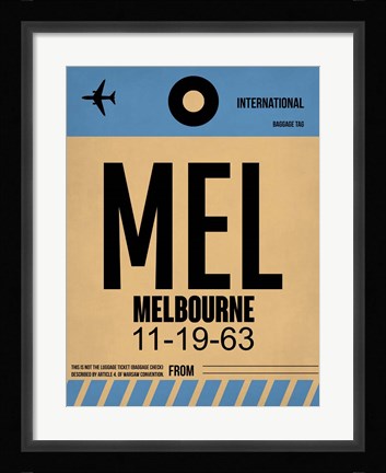 Framed MEL Melbourne Luggage Tag 1 Print
