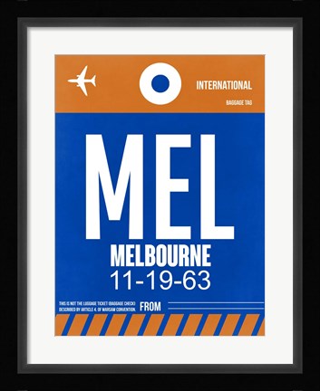 Framed MEL Melbourne Luggage Tag 2 Print