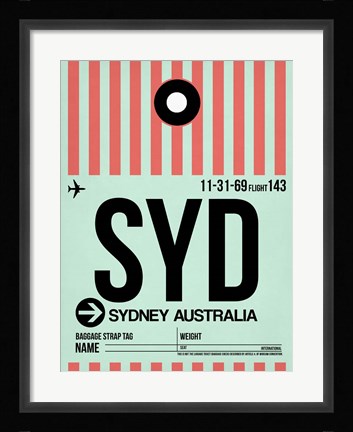 Framed SYD Sydney Luggage Tag 1 Print