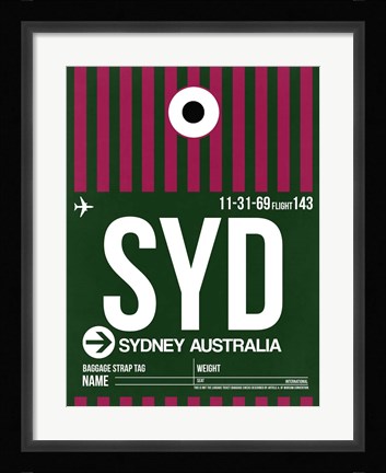 Framed SYD Sydney Luggage Tag 2 Print