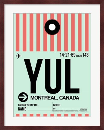 Framed YUL Montreal Luggage Tag 2 Print