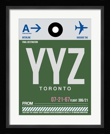 Framed YYZ Toronto Luggage Tag 1 Print