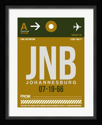 Framed JNB Johannesburg Luggage Tag 1 Print