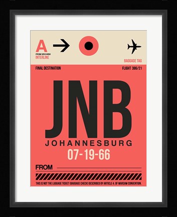 Framed JNB Johannesburg Luggage Tag 2 Print