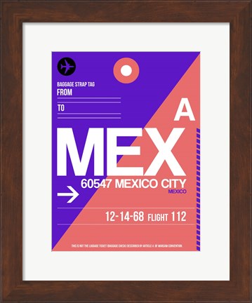 Framed MEX Mexico City Luggage Tag 1 Print