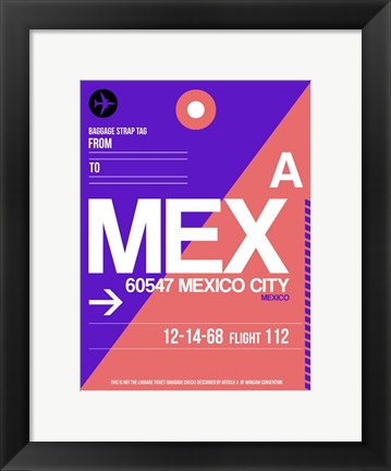 Framed MEX Mexico City Luggage Tag 1 Print