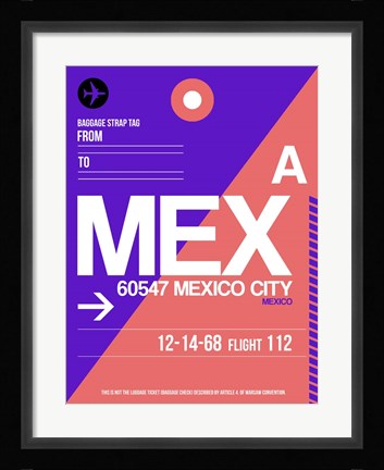 Framed MEX Mexico City Luggage Tag 1 Print