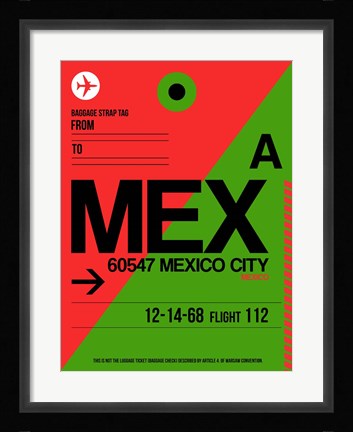 Framed MEX Mexico City Luggage Tag 2 Print
