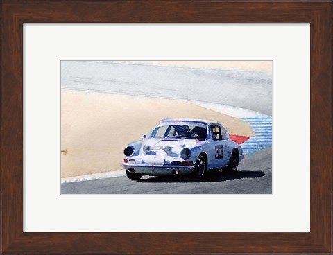 Framed White Porsche 911 in Monterey Print