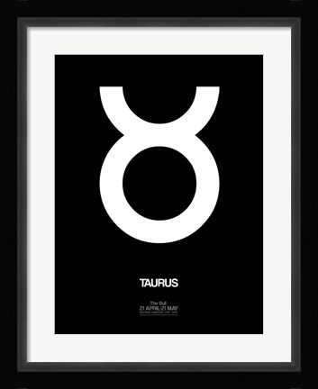 Framed Taurus Zodiac Sign White Print