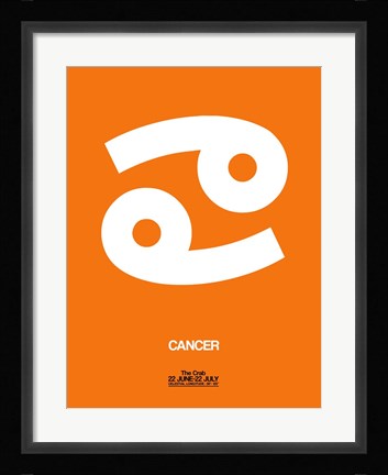 Framed Cancer Zodiac Sign White on Orange Print