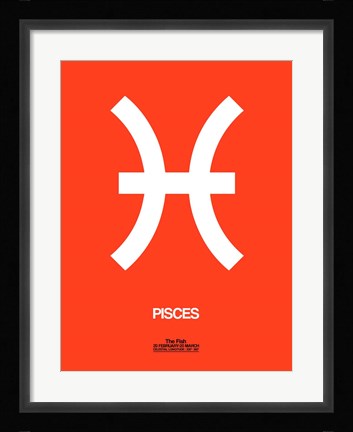 Framed Pisces Zodiac Sign White on Orange Print