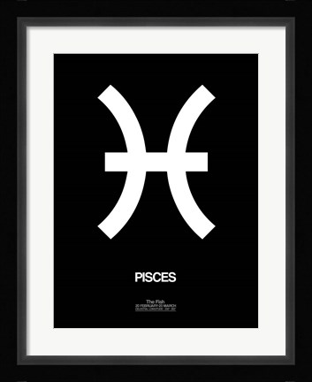 Framed Pisces Zodiac Sign White Print