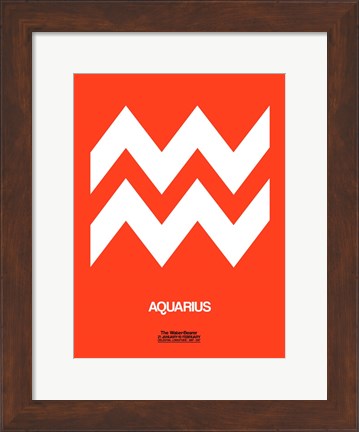 Framed Aquarius Zodiac Sign White on Orange Print