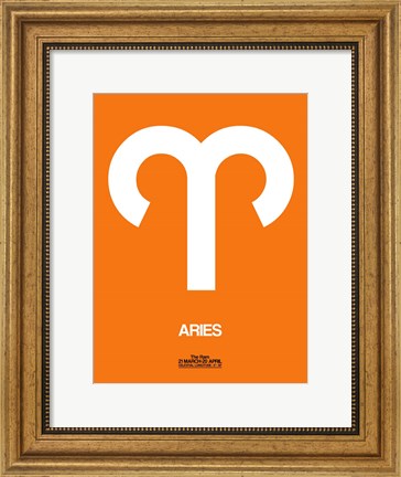 Framed Aries Zodiac Sign White on Orange Print