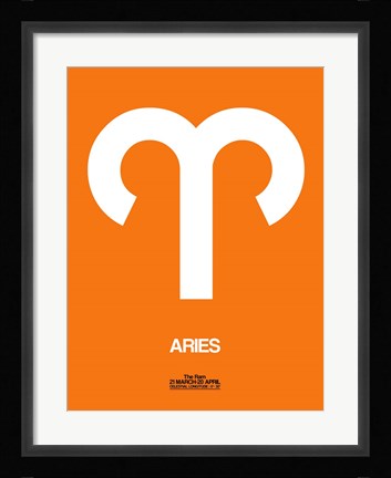 Framed Aries Zodiac Sign White on Orange Print