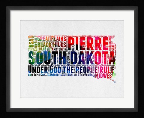 Framed South Dakota Watercolor Word Cloud Print