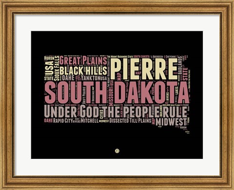 Framed South Dakota Word Cloud 2 Print