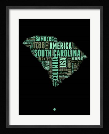 Framed South Carolina Word Cloud 2 Print