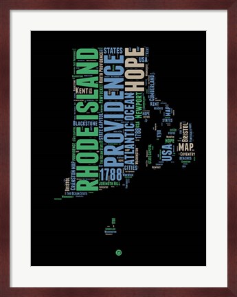 Framed Rhode Island Word Cloud 2 Print