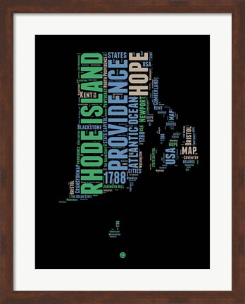 Framed Rhode Island Word Cloud 2 Print
