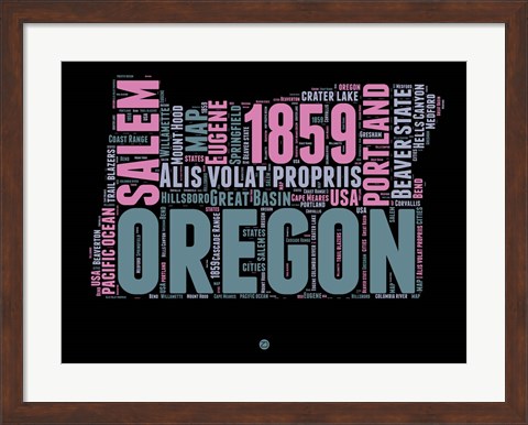 Framed Oregon Word Cloud 2 Print