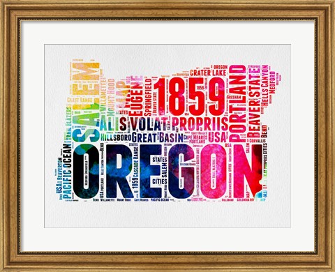 Framed Oregon Watercolor Word Cloud Print