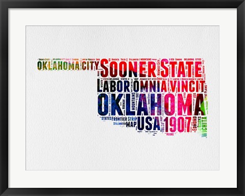 Framed Oklahoma Watercolor Word Cloud Print