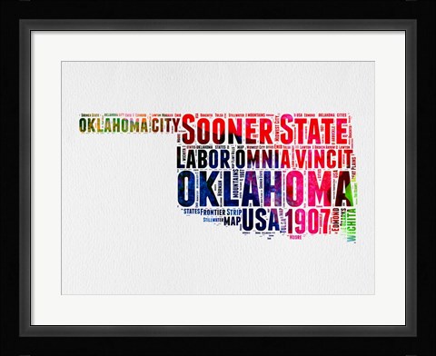 Framed Oklahoma Watercolor Word Cloud Print