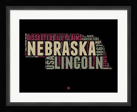 Framed Nebraska Word Cloud 1 Print