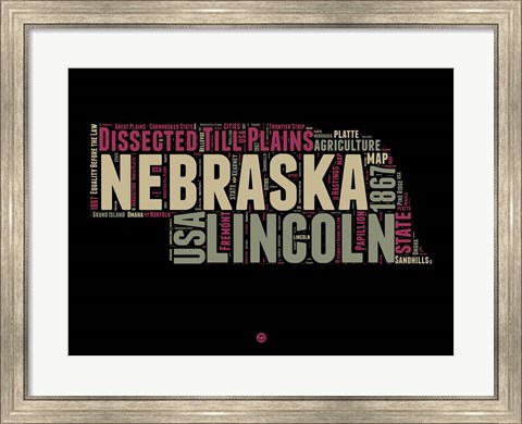 Framed Nebraska Word Cloud 1 Print