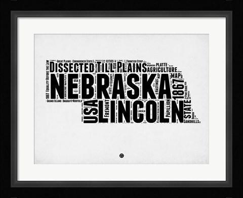Framed Nebraska Word Cloud 2 Print