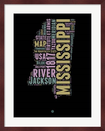 Framed Mississippi Word Cloud 1 Print