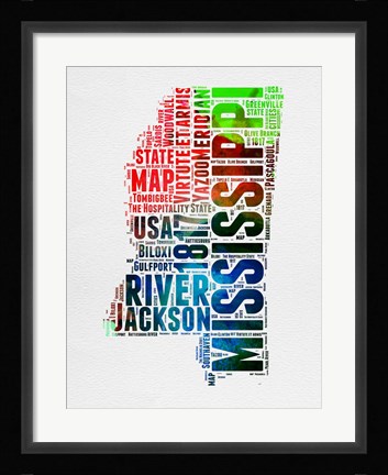 Framed Mississippi Watercolor Word Cloud Print