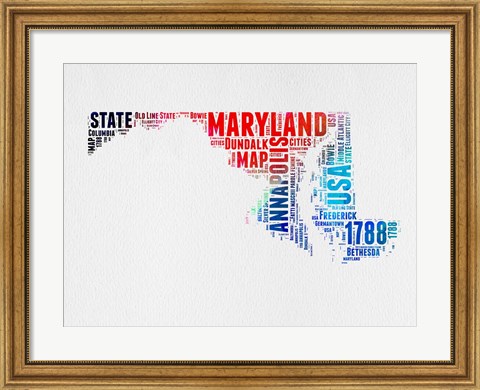 Framed Maryland Watercolor Word Cloud Print