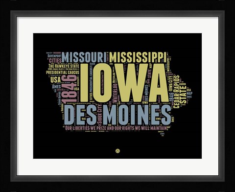 Framed Iowa Word Cloud 1 Print