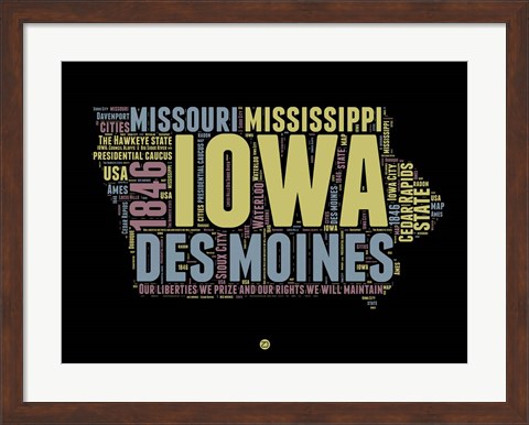 Framed Iowa Word Cloud 1 Print