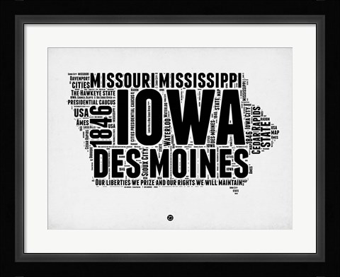 Framed Iowa Word Cloud 2 Print